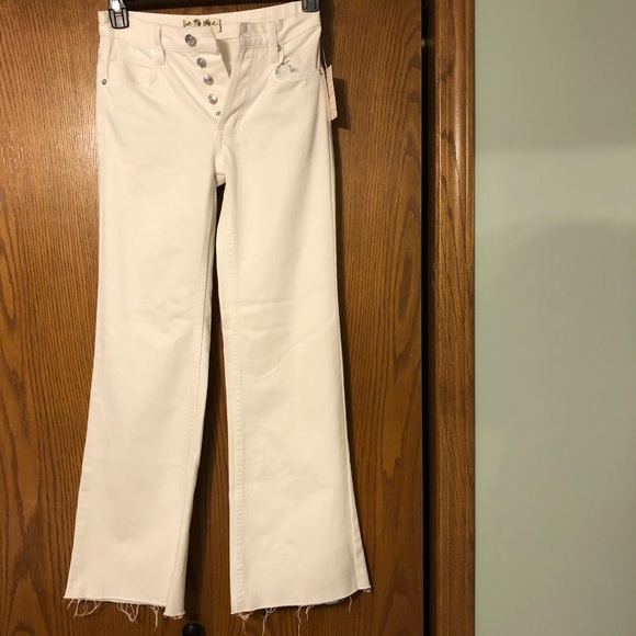 NWT White Raw Hem Flare Jeans (Free People) - Picture 2 of 8